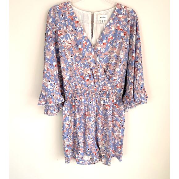 Heyson NWT Blue Floral Wrap Romper Long Sleeve Smocked Waist Size S - Picture 2 of 8